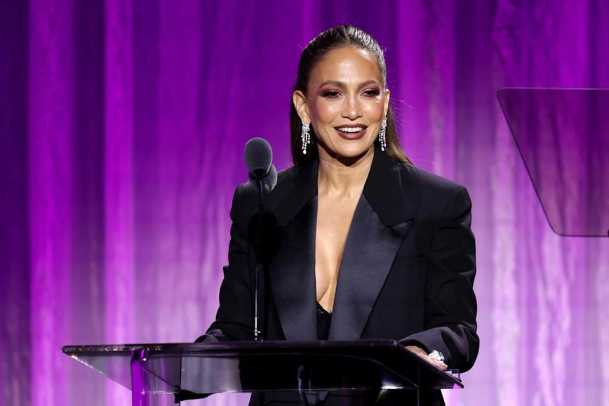 Jennifer Lopez Rocks the Red Carpet in Bold Blazer and Slip Dress Combo